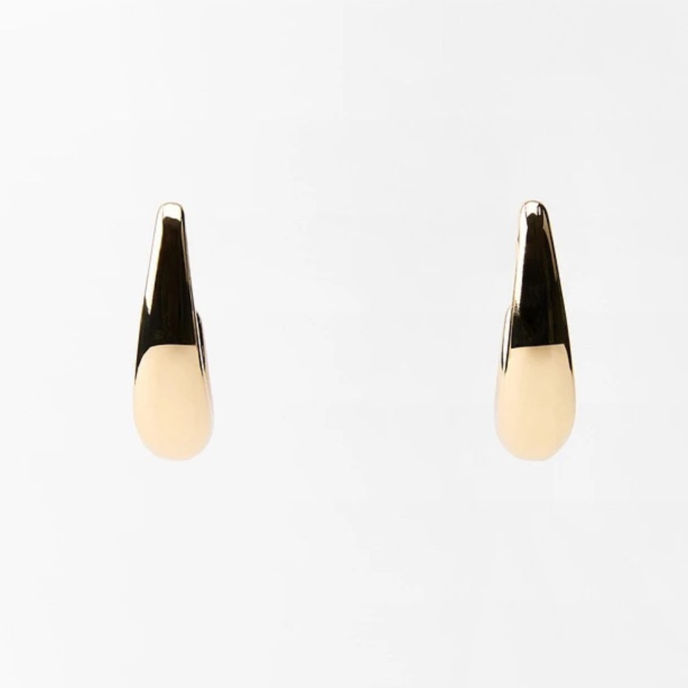 NWT. Zara Golden Tear Droplet-Shaped Textured Metal Earrings. - Picture 4 of 7
